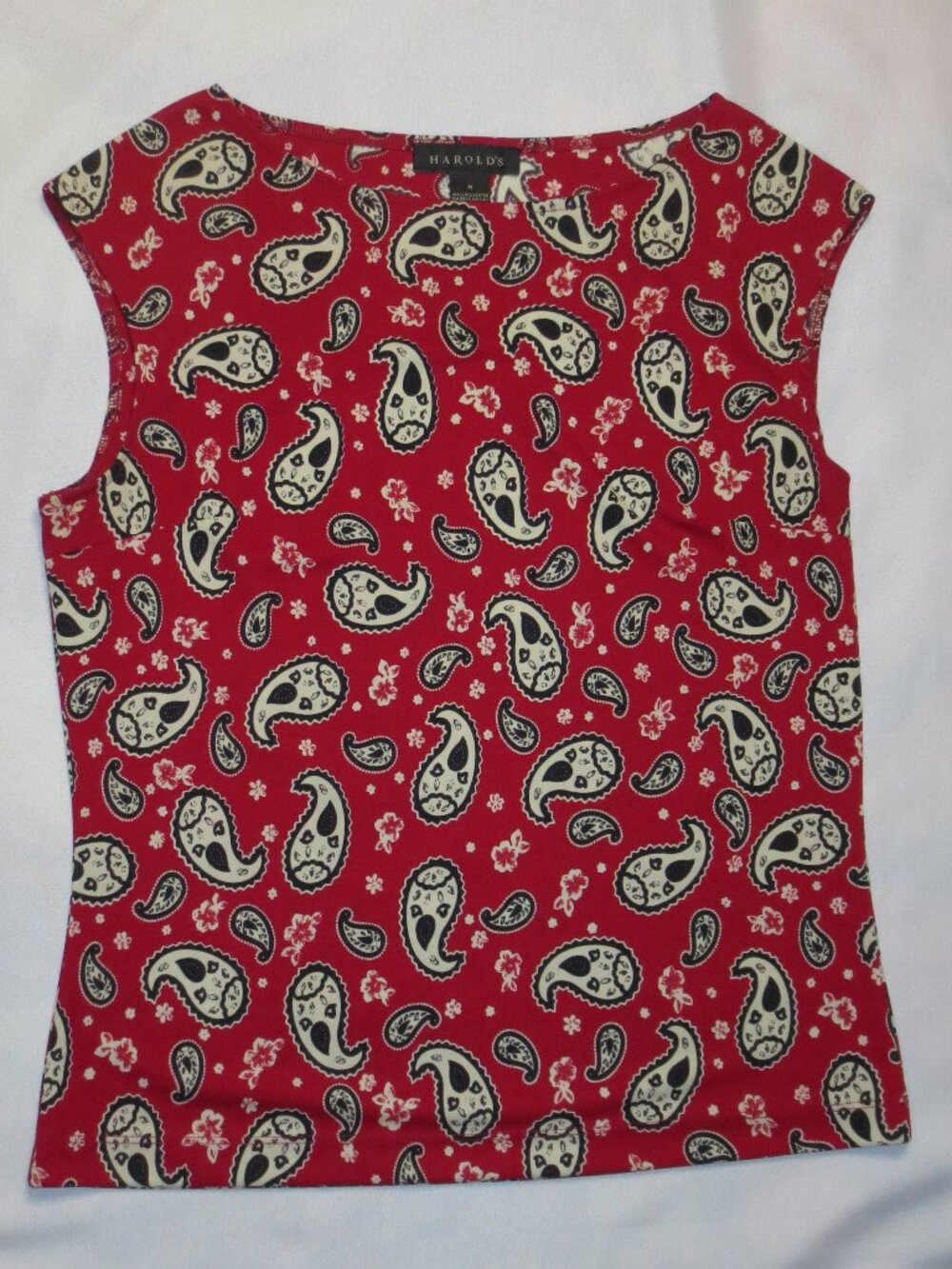HAROLD’S womens TANK TOP red PAISLEY blouse SLEEVELESS crew neck SIZE M